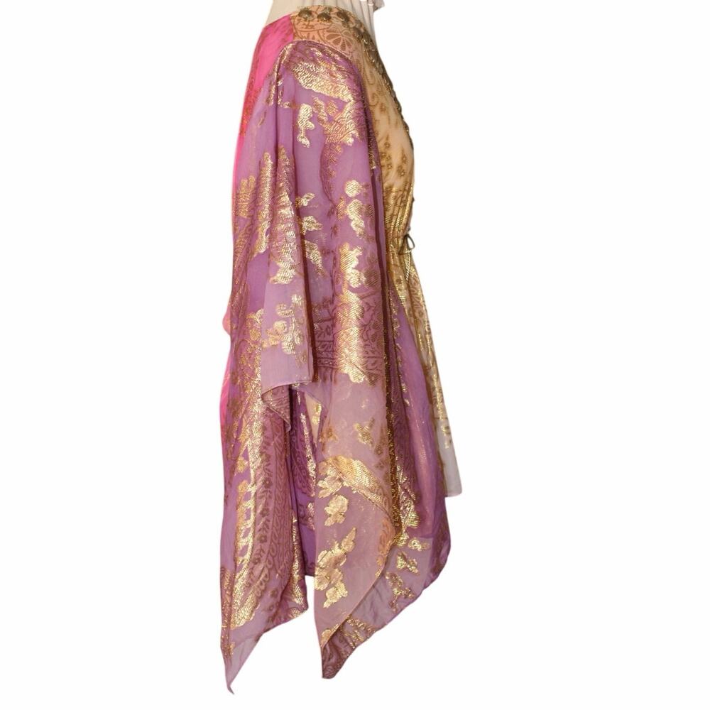 Boston Proper Gold Metallic Brocade Kaftan Cape Top | Jeweled V-Neck | Size M - Picture 3 of 7